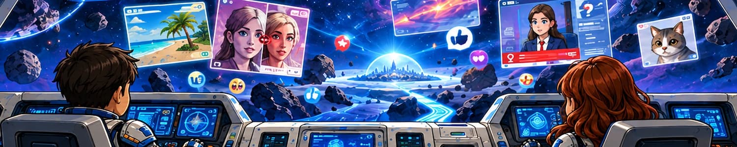 Students navigating social media and digital media in space