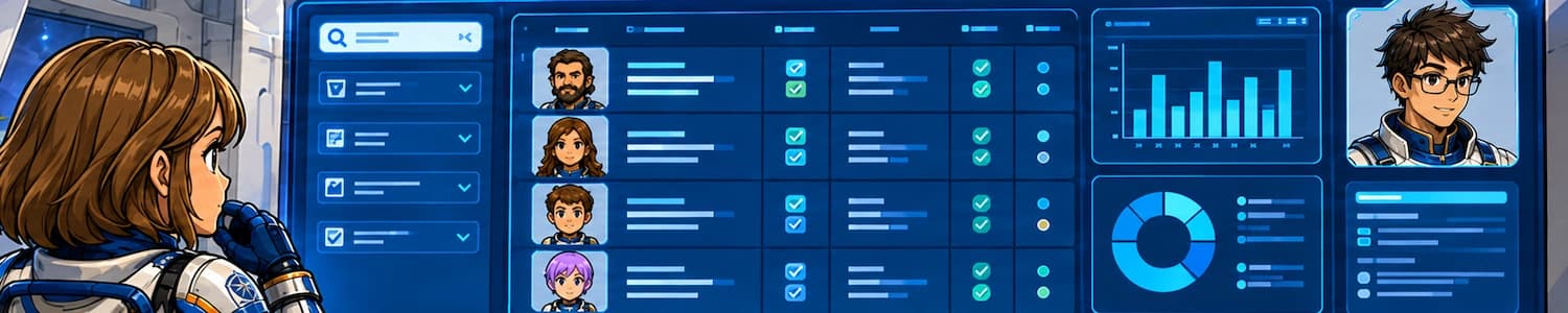 Space crew records displayed in a structured digital databank